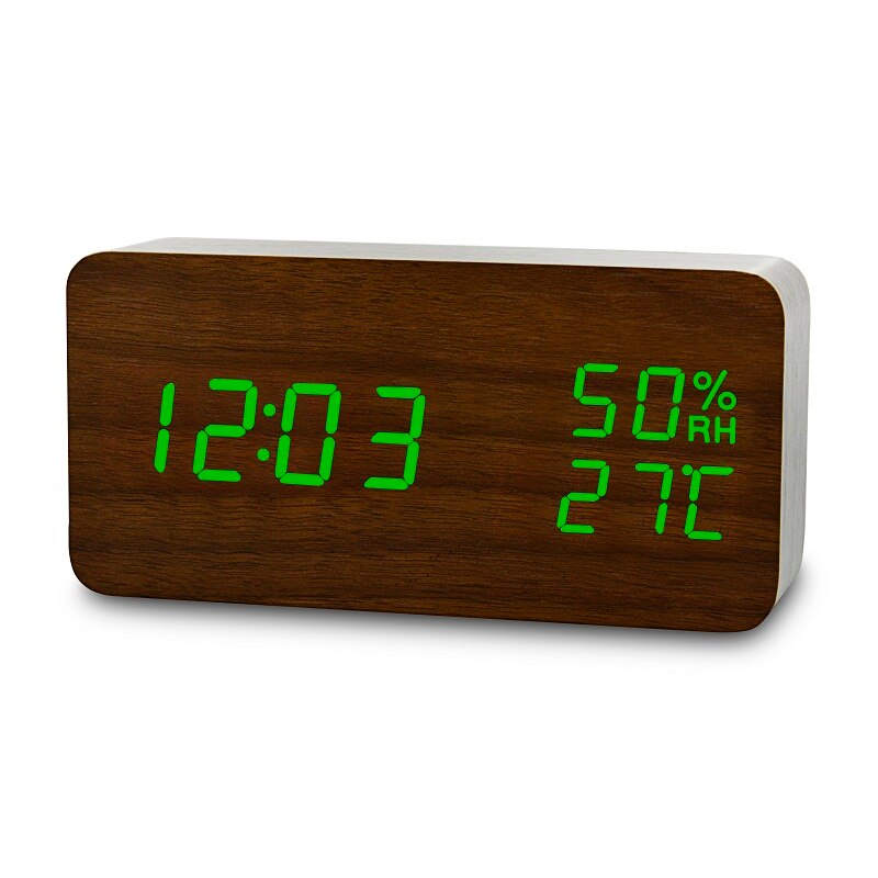 FiBiSonic Holz holz LED Wecker, Despertador Temperatur Feuchtigkeit Elektronische Schreibtisch Digitale Tabelle Uhren: Braun Grün