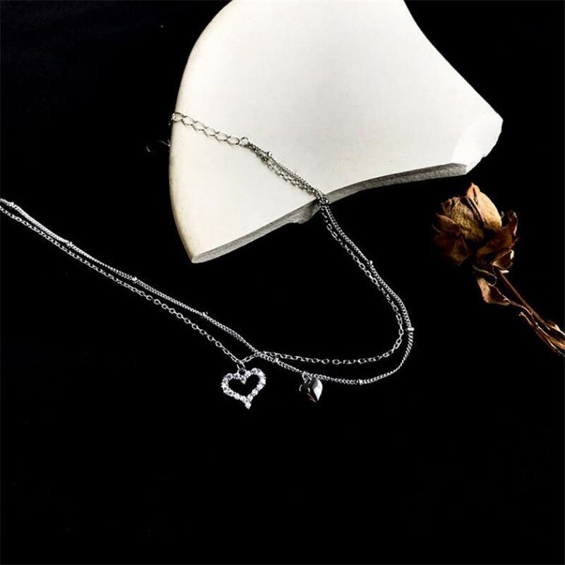 Exquisite Zircon Heart Double Layer Anklets Girl Jewelry Silver 925 Anklets Female Princess Foot Accessories Christmas