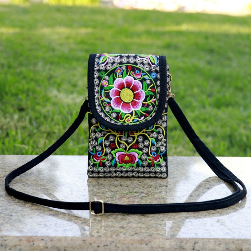 Damen-handytasche, umhängetasche, schultertasche, geldbörse, handtasche, beutel, ethno-stil, bestickte tasche, klapptasche aus Segeltuch, retro-stil
