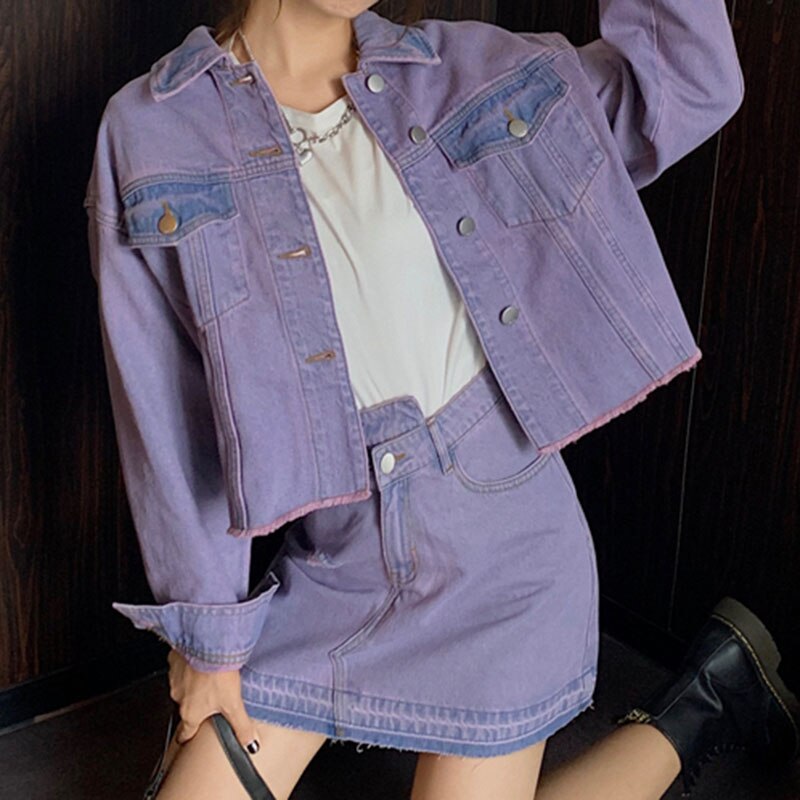 TAVIMART  -  Sweet Purple Skirt Suits Vintage A-Line Mini Skirt Off Shoulder Crop Top Y2k Elegant 2 Piece Set Summer 2000s Kawaii Clothes New