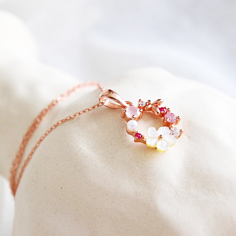 Joli anneau de fleur en Zircon, avec coquille de feuille de cristal, bijoux en coquille romantique en or Rose, taille ajustable, pour femmes et filles