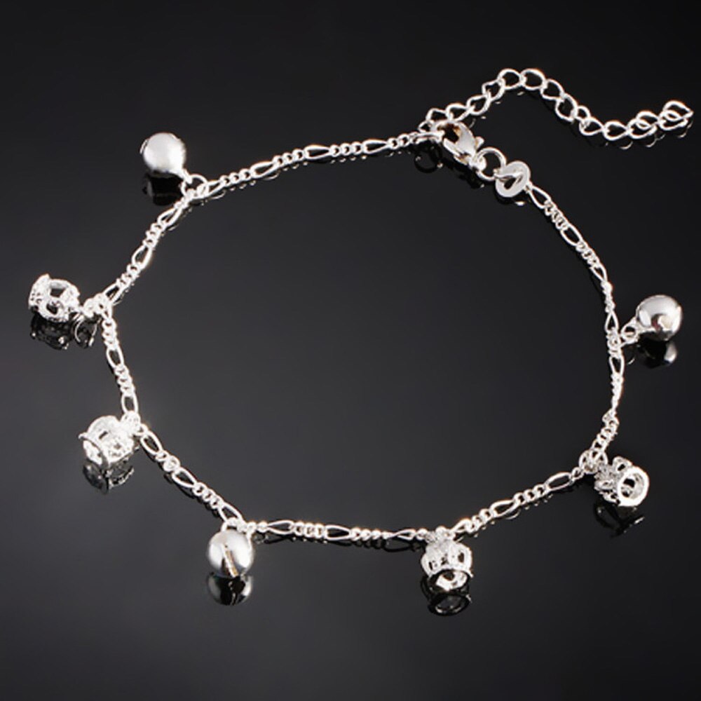 Dankadi 100% 925 sterling silver shiny Crown bell ladies`anklets jewelry women anklet girl
