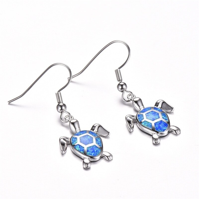 Pendientes con colgante de ópalo de imitación azul para mujer, aretes con forma de tortuga, Animal, de joyería de boda,