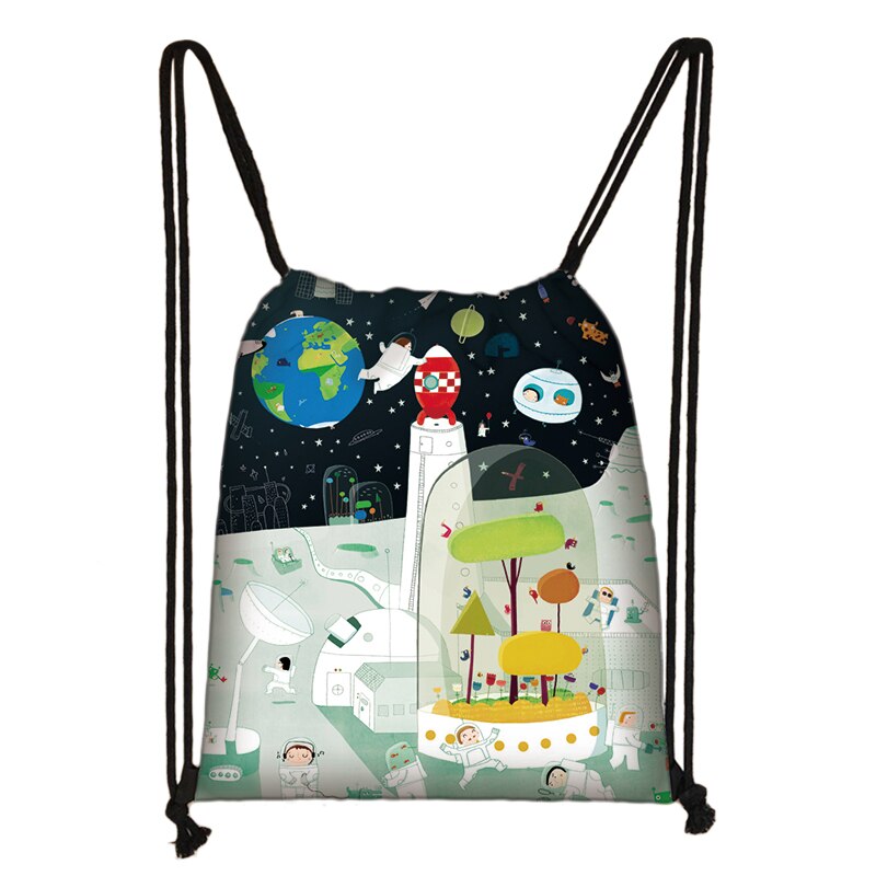 Astronaut Rocket Spaceship Drawstring Bag Teenager Boys Girls Storage Bag Galaxy Travel Backpack Kids Bookbag Shopping Bags: skdmars13