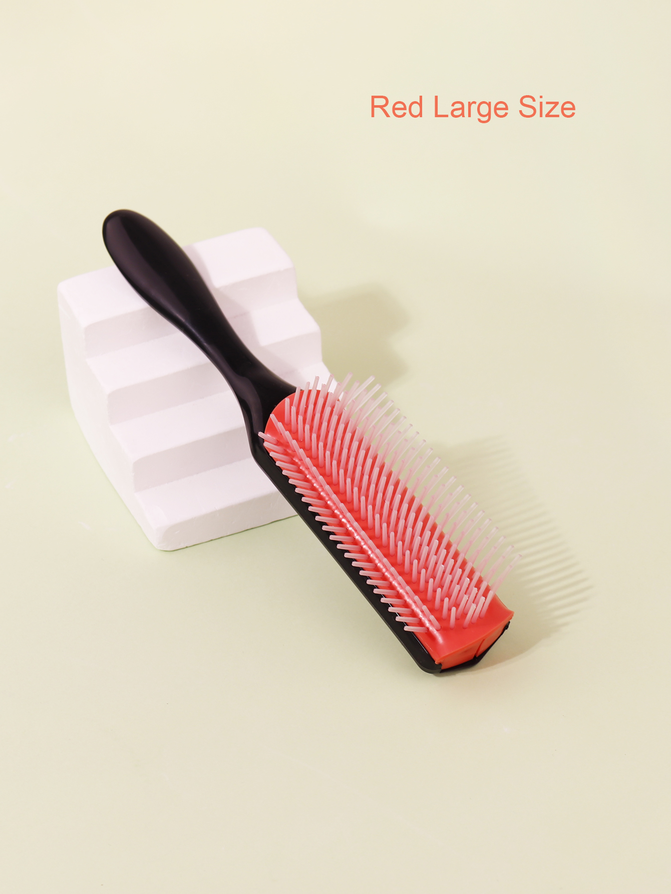 1 cepillo de pelo rizado para masaje de eliminación de arrugas de 9 filas, cepillo de pelo húmedo de plástico con peine desmontable de 9 filas: Rojo