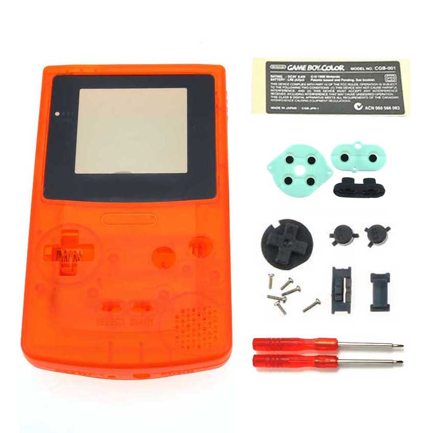 JCD Neue Spielkonsole Gehäuse Shell Fall Für GBC Gehäuse Abdeckung W/Tasten Kit schraubendreher: Clear Orange