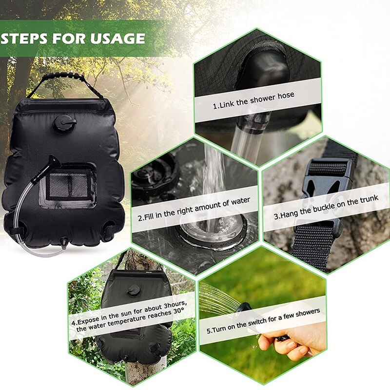 Solar Shower Camping Shower, 20L Camping Shower Bag Portable Outdoor Shower Solar Garden Shower Heating Solar Shower