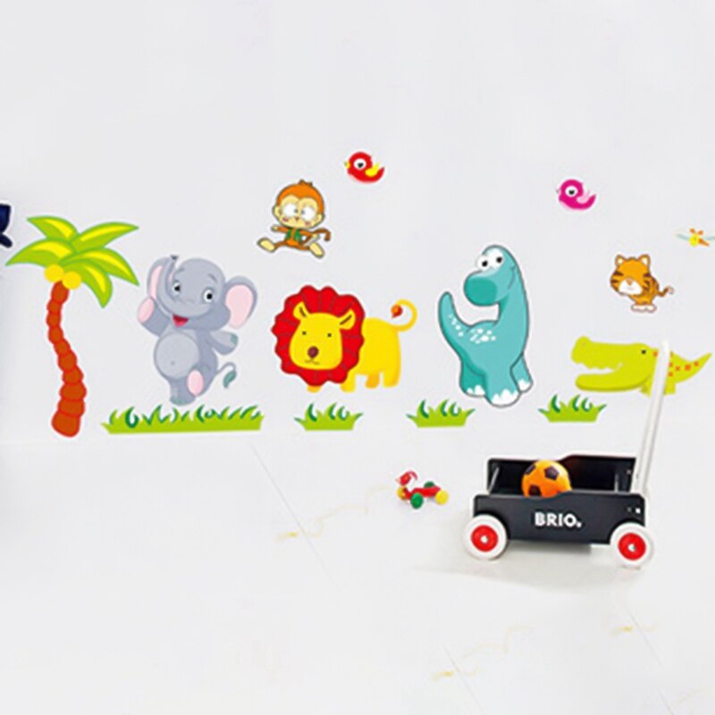 Cartoon Animal Lion Elephant Tiger Wall Stickers Children Room Kindergarten Classroom Living Room Wall Decoration