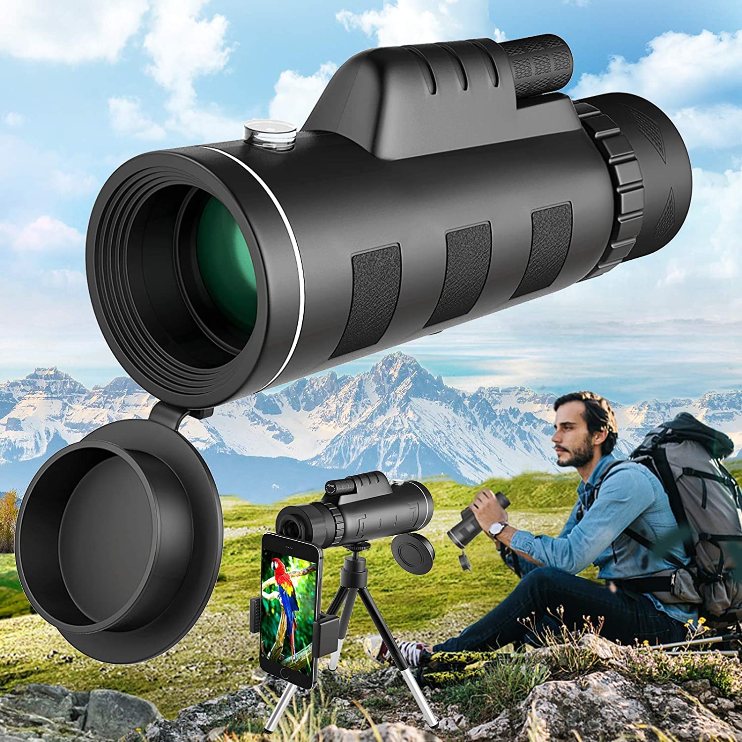 40x60 Hd Monocular Telescope Phone Camera Zoom Lense With Smartphone Holder &amp; Tripod бинокльWaterproof Telescope For Camping