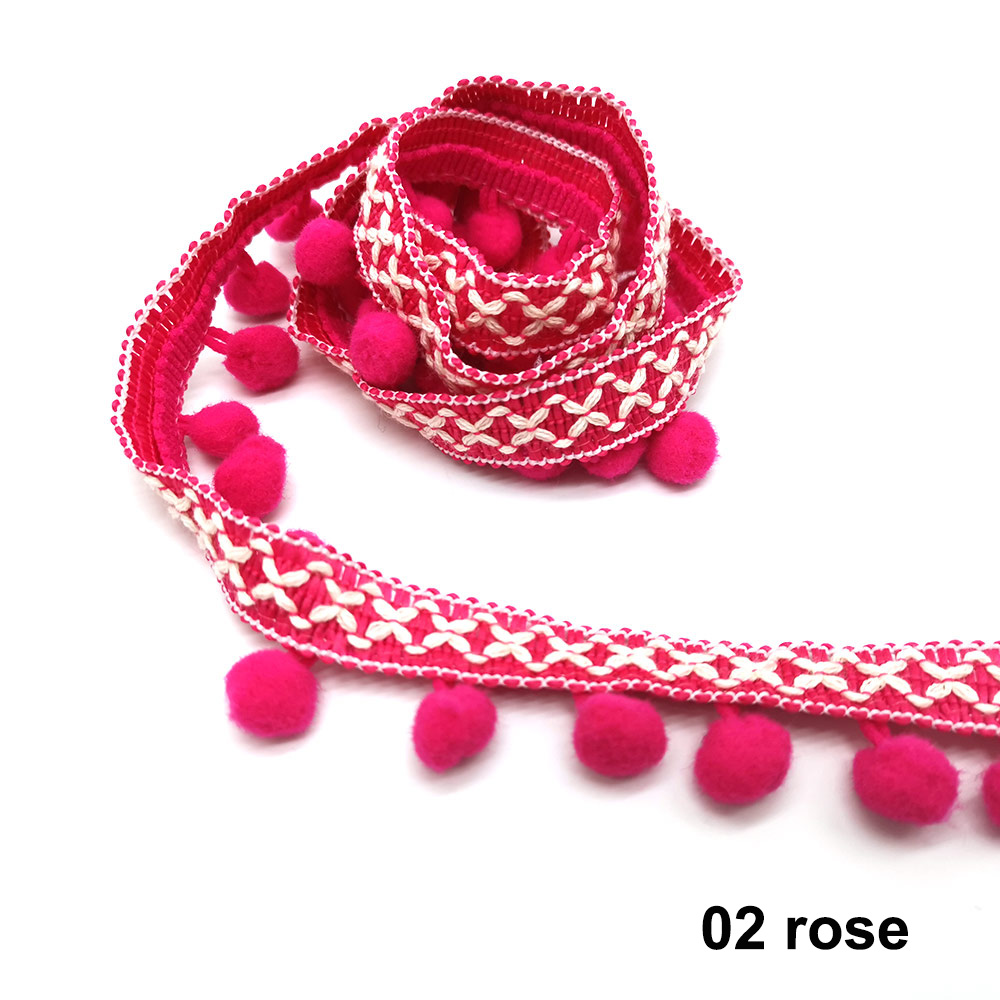10 Meter Pom Pom trimmen Spitze Stoff NäHenne Zubehör Pompons quaste Trimmen Ball Fransen Band NäHenne Spitze Für DIY Material bekleidung: 02 Rose