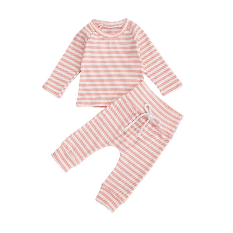 Baby Meisje Jongen Nachtkleding Outfit Kleding Set Lange Mouwen Gestreepte Top En Broek Set Kids Baby Pyjama Pasgeboren Slaap Set: D / 6 9Months