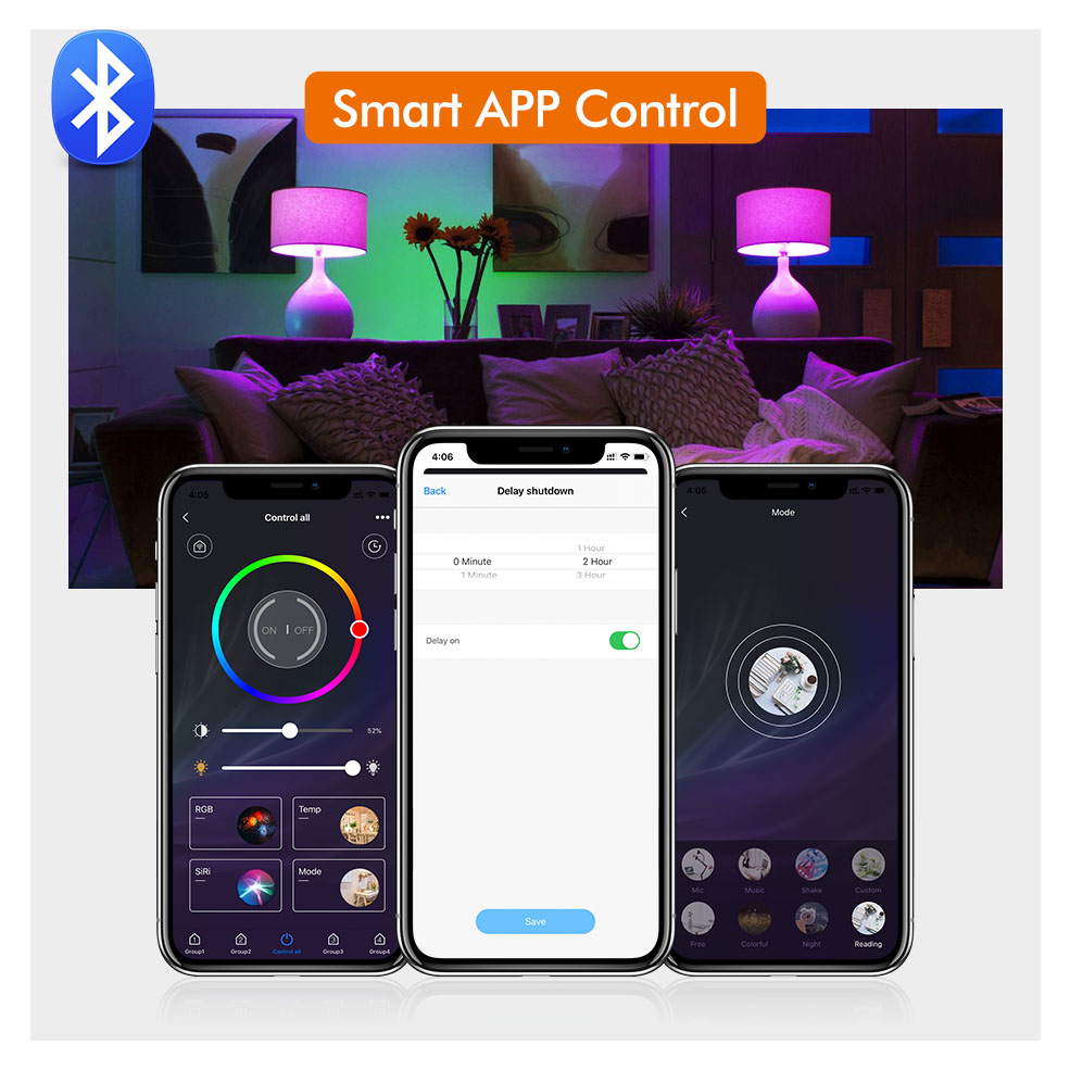 Ampoule intelligente Bluetooth, E27, RGB, blanc froid, blanc , magique, variable, Compatible avec Dohome Siri