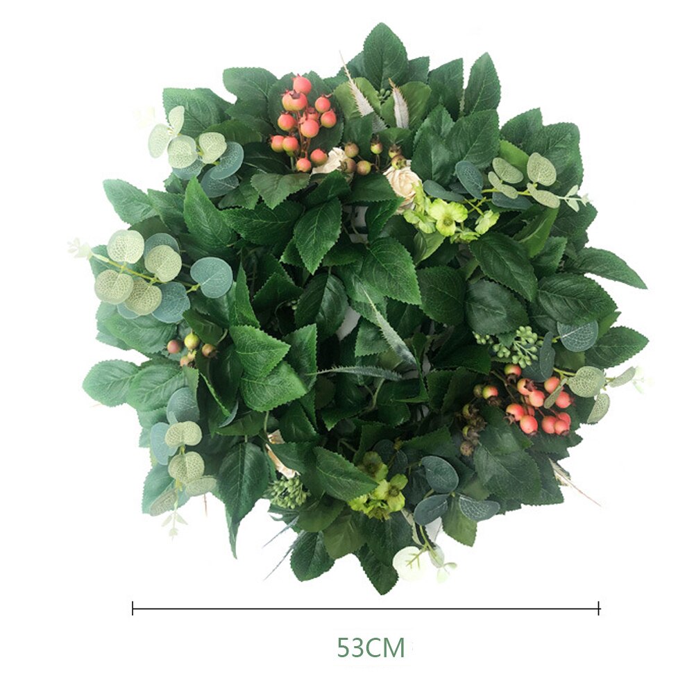 Kunstplanten rotan ring olijftak krans fruitblad slinger decoratie voor thuis bruiloft doe-het-zelf groene blad bloemen ring: Diepe saffier