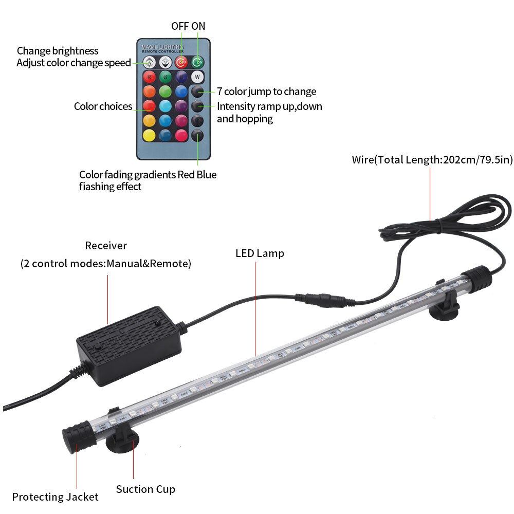 Led fjärrkontroll färgglad kameleont fisk lampa amfibie akvarium belysning vattenlevande gräs lampa amerikansk standard kontakt