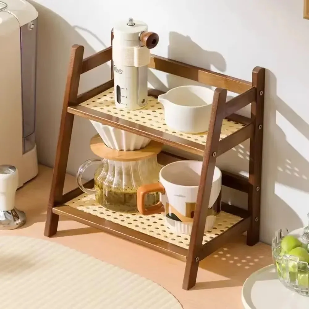 Bamboo Storage Rack Flower Pot Stand Kitchen Spice Caddy Shelf Desktop Cabinet Organizer Display Coffee Bar Counter Shelf
