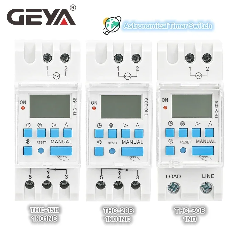 GEYA THC interruptor de temporizador astronómico pantalla LCD 16A 20A 30A Control de sincronización interruptor de latitud 220V