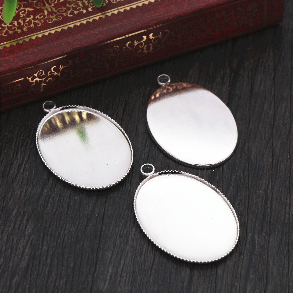 10 Pcs 18X25 Mm 6 Kleuren Plated Copper Oval Tand Cabochon Base Cameo Instellingen Cabochon Cameo base: Silver