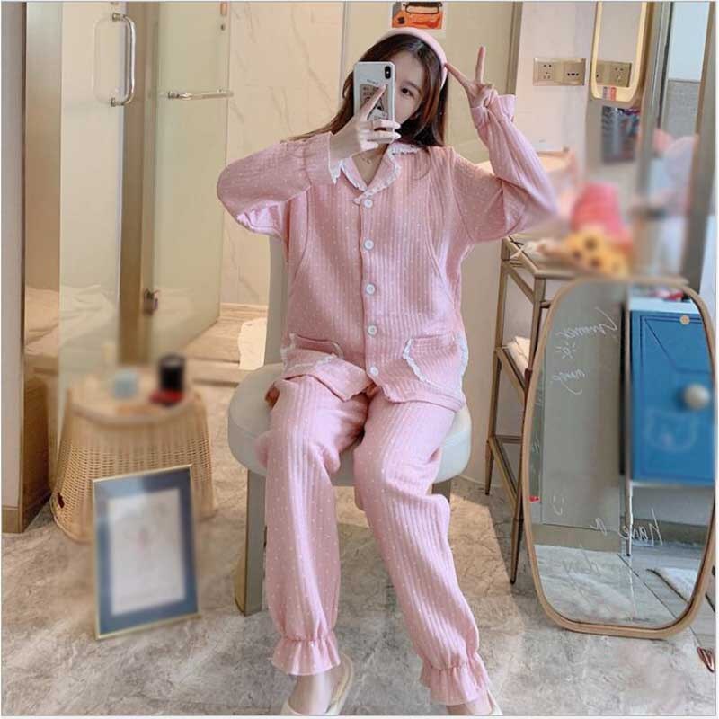 Winter Katoen Dikke Comfortabele Ademende Zwangere Vrouwen Borstvoeding Nachtkleding Fall Moederschap Pyjama Zwangerschap SleepwearX229