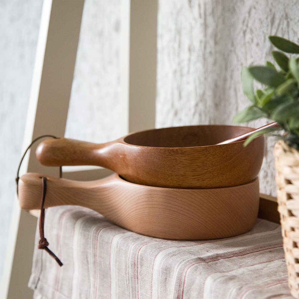 Hand-Made Solid Wooden Fruit Salad Bowl Long Handle Kitchen Tools Tableware Sushi Noodle Bowl Wood Dish Soup Container