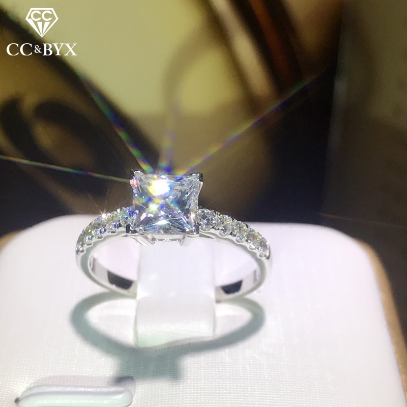 Cc kvinder ringe 925 stempel cubic zirconia firkantet sten bryllup forlovelse brude bijoux simple dame smykker  cc631