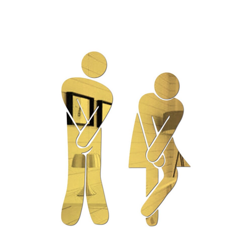 Akryl spejl wallsticker toilet dørskilt wc plakette dekorative spejle 3d klistermærker hjem badeværelse dekoration: Guld 2