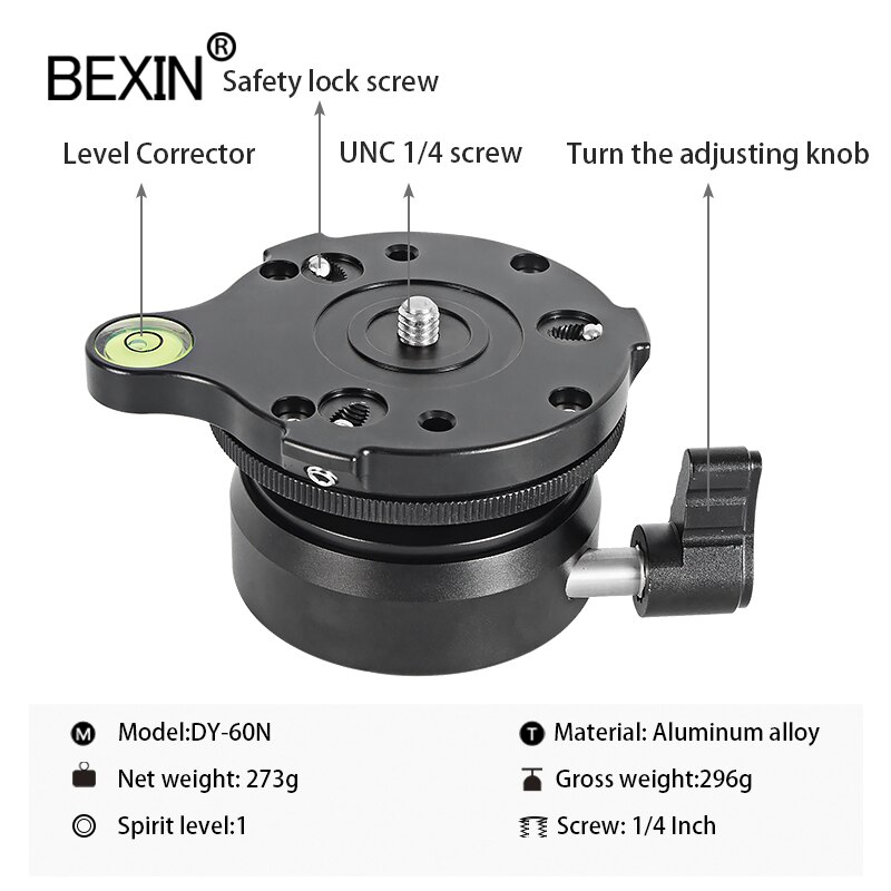 BEXIN panning leveling base tripod head camera stand adjusting head with with bubble level for dslr camear tripod