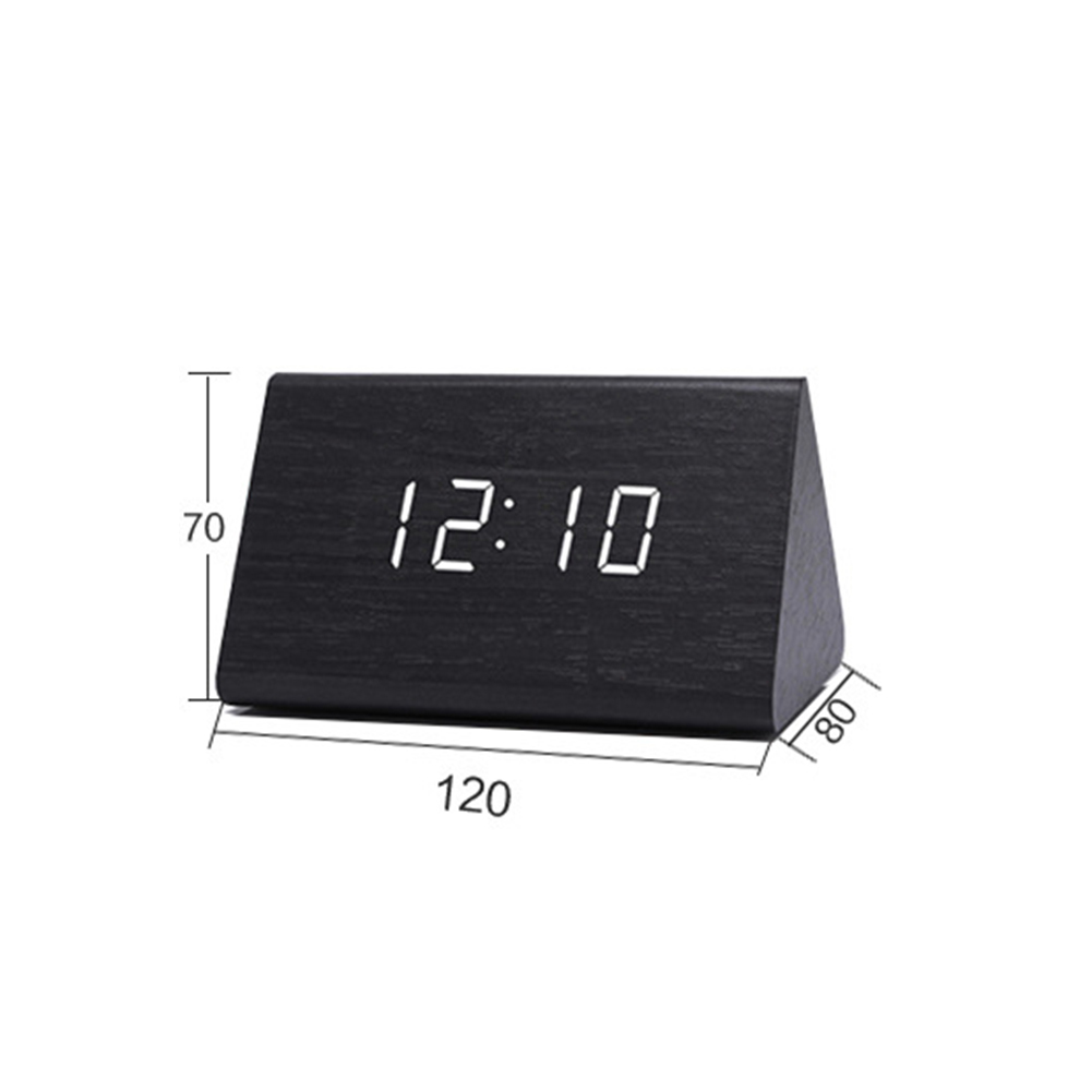 Digital Wooden USB LED Night Light Alarm Clock Thermometer Display Timepiece