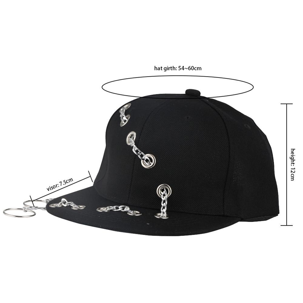 Punk Hats Iron Ring Chain Hip Hop Cap Baseball Caps Black Punk Style Snapback Hats Metal Chain Trucker Hat for Men Women Bone