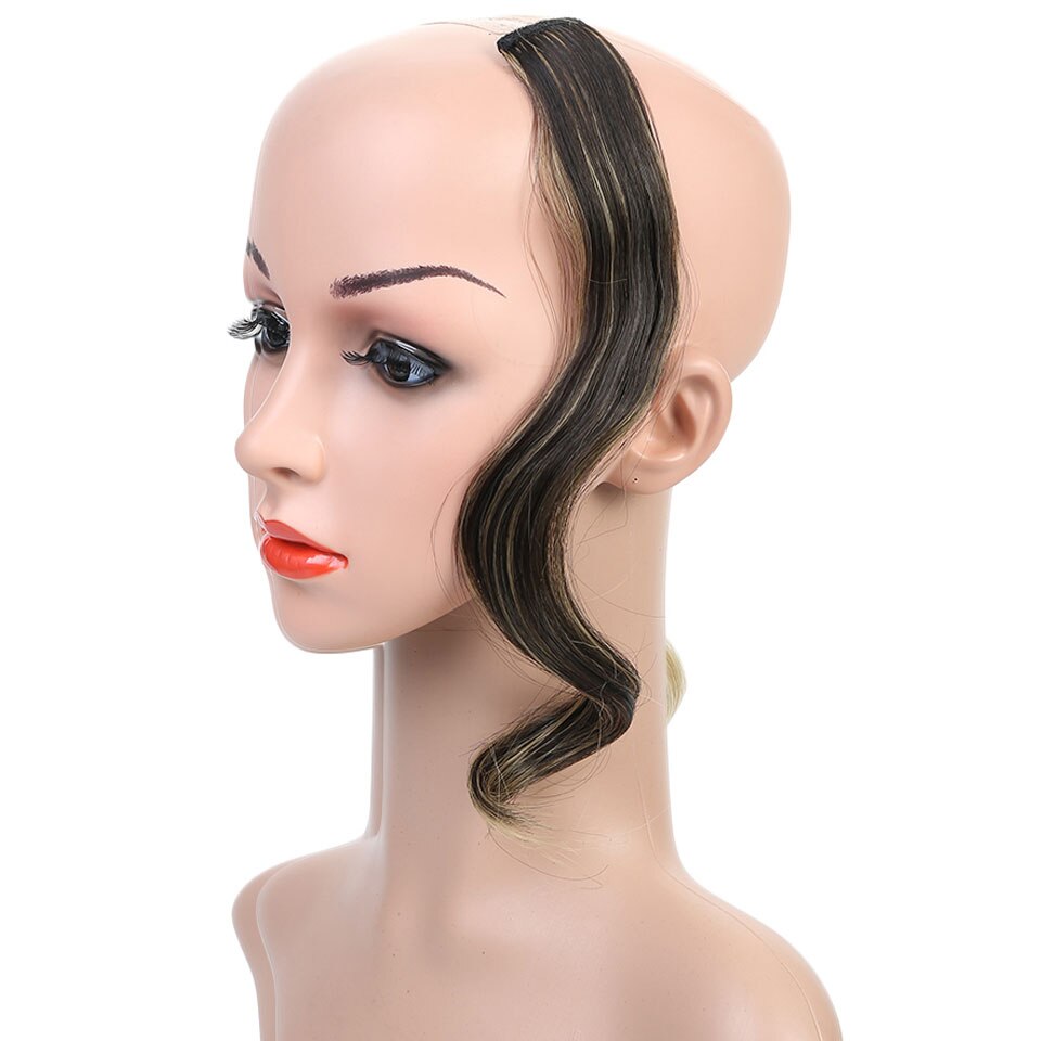 Buqi syntetisk naturlig bølget en klips i pannelugg foran hårside frynser hår for kvinner svart brun lang pannelugg hårforlengelse