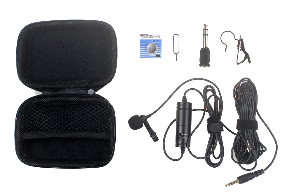 Omni-directional Lavalier Microphone with Metal Clip 3.5mm to 6.5mm Adapter 6M Long Cord for Smartphone and Cameras