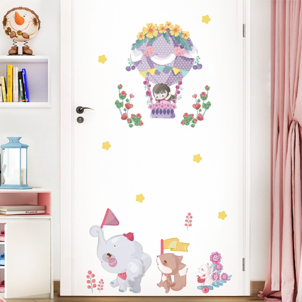 Tegneserie dyr dør klistremerke barnerom dekorasjon, vegg klistremerke låve barnerom, selvstendig veggmaleri tapet, med lim, barnehageinnredning