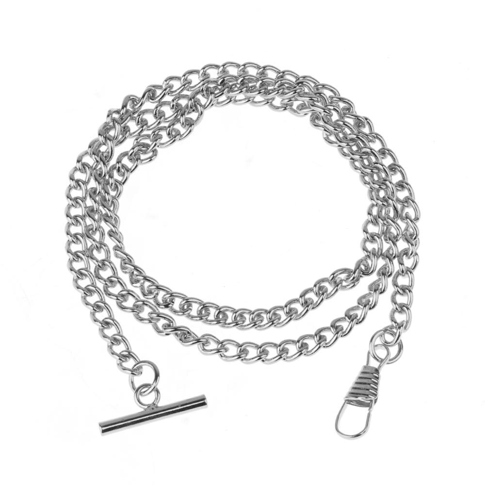 Błyszczące klasyczny łańcuszki metalowe zapięcie moda chromowana kamizelka kamizelka kieszonkowy zegarek łańcuch DIY wystrój T bar karabińczyk linki: srebro