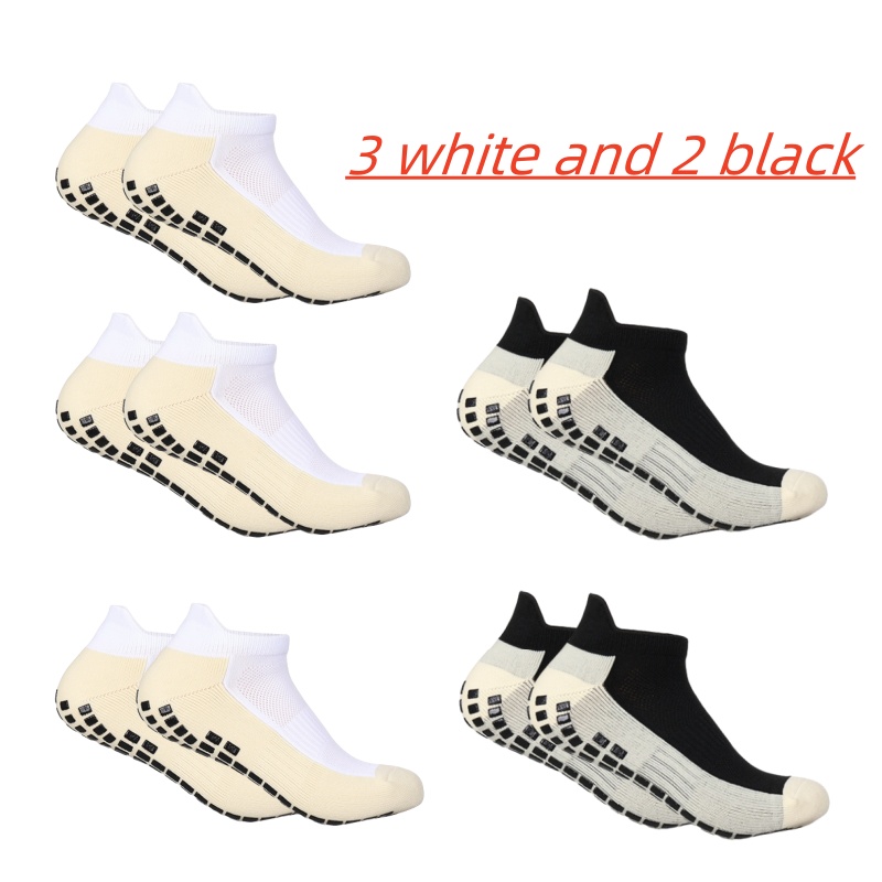 5 pairs of short men's and women's four season anti slip football socks, fitness Pilates socks, football tennis basketball sport: Marrom