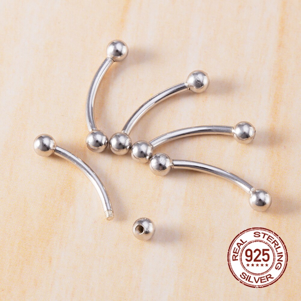 1 pz 925 Sterling Silver curvo bilanciere anelli lingua donne 16G anello labbra sopracciglio capezzolo Rook Piercing gioielli cartilagine orecchini
