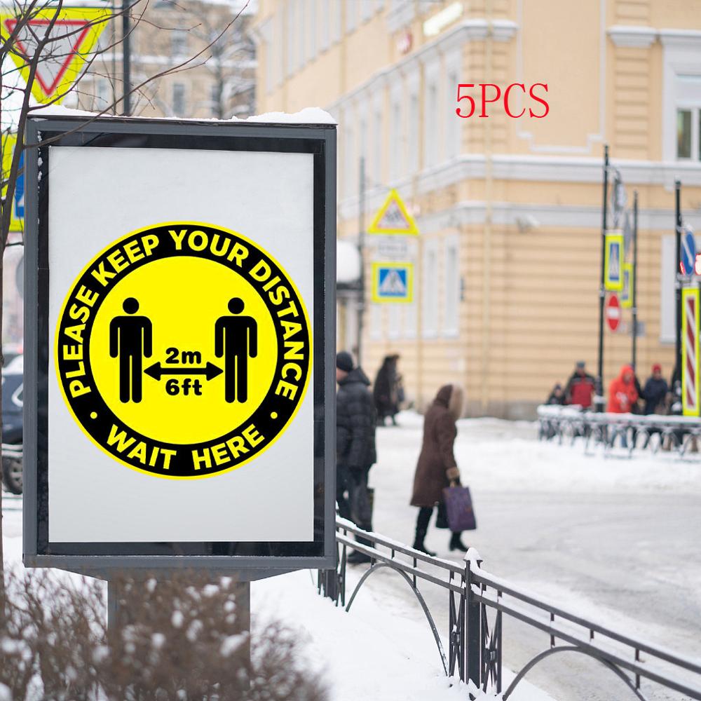 5Pcs Ground sign Isolated label 30CM diameter Please Keep Wait Here Stand Here Keep 6ft in Between Distance Marker Floor