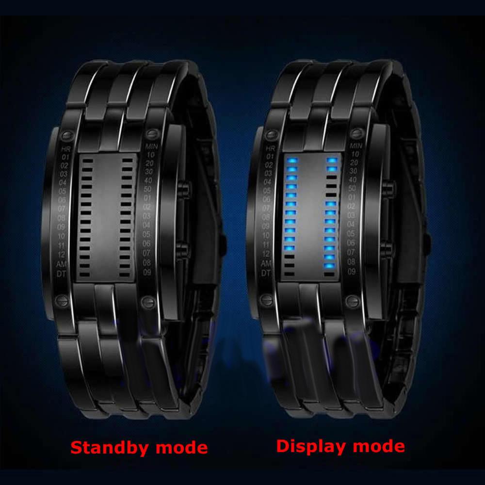 Rvs Blauwe LED Datum Rechthoek Armband Digitale Horloge Waterdicht Binary Polshorloge Mannen Vrouwen Paar Horloge Пара смотреть