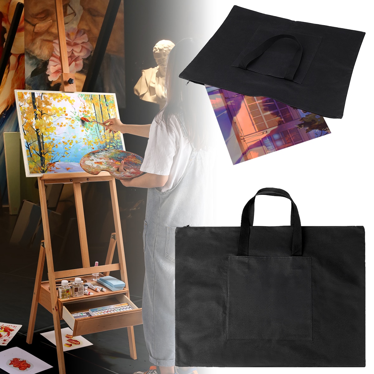 A2 Drawing Painting Board Storage File Bag ​​Document Handbag Drawing Board Bag Adjustable Strap Shoulder Bags