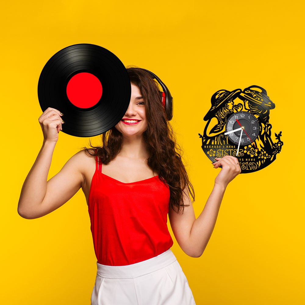 Tvillingar systrar väggkonst vänner citat väggdekor modern väggklocka vänskap vintage vinylskiva väggklocka bästa vän