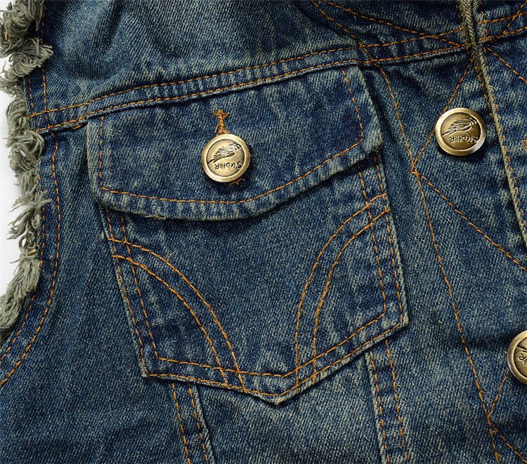Dünne Weste Männer Denim Patchwork Loch Gewaschen Ärmel Cowboy Distressed Vintage Männlichen Mäntel Retro Große Größe Casual