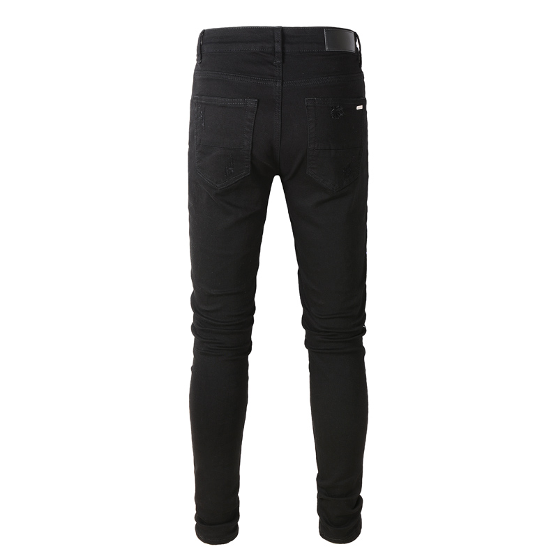 Streetwear Men Jeans Black Color Elastic Slim Fit Ripped Jeans Men Painted Hip Hop Stretch Denim Punk Pants