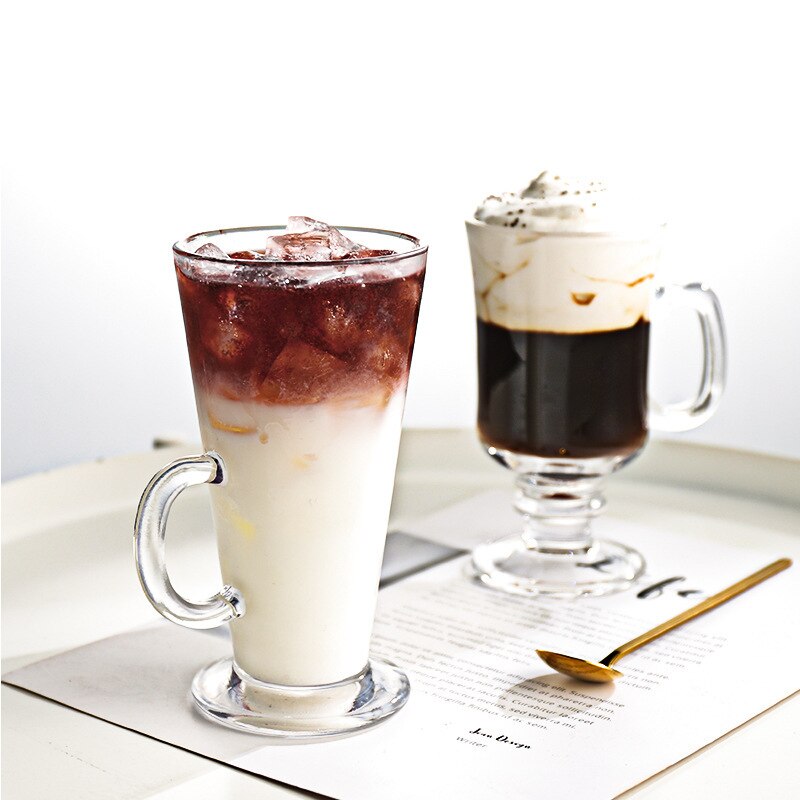 Coffee cup 250ml-285ml Irish coffee latte glass Juice smoothie cup Milk tea cup Inclined with handle Single transparent glass