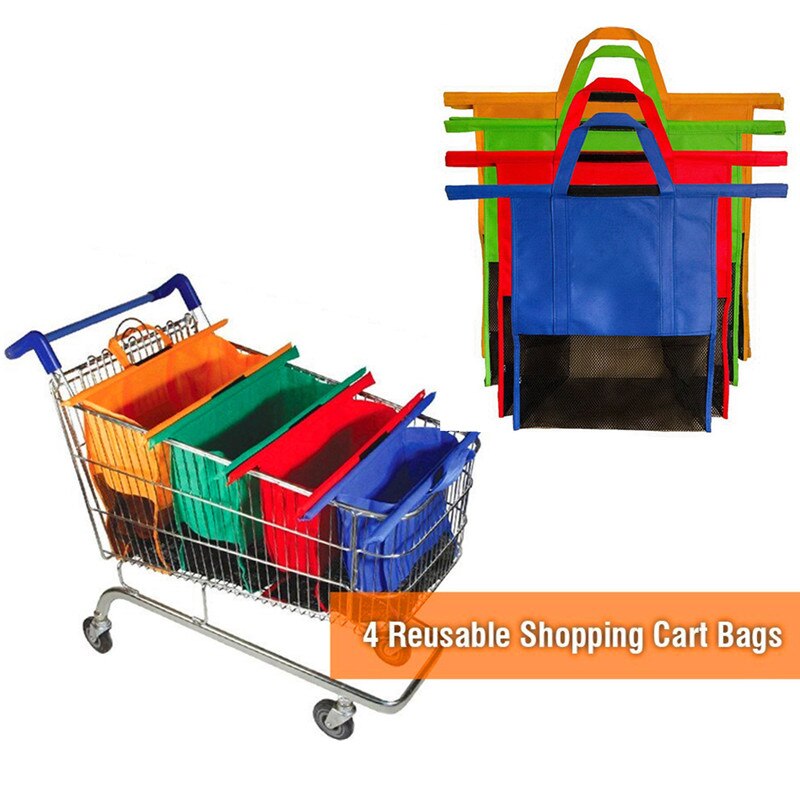 4pcs/set Cart Trolley Supermarket Shopping Bag Grocery Grab Shopping Bags Foldable Tote Eco-friendly Reusable Supermarket Bags