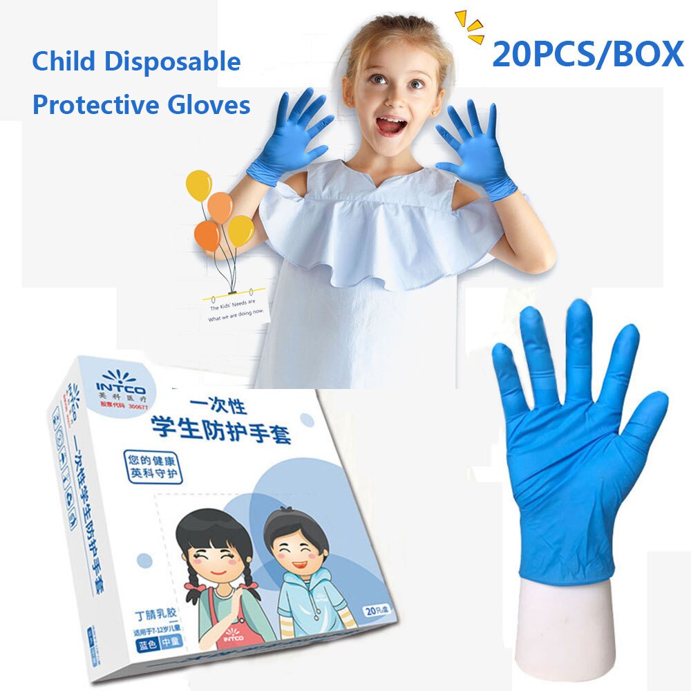 Guantes de látex desechables para niños, 20 unidades por caja, tamaño pequeño, gruesos, de grado alimenticio, resistentes al agua, antideslizantes