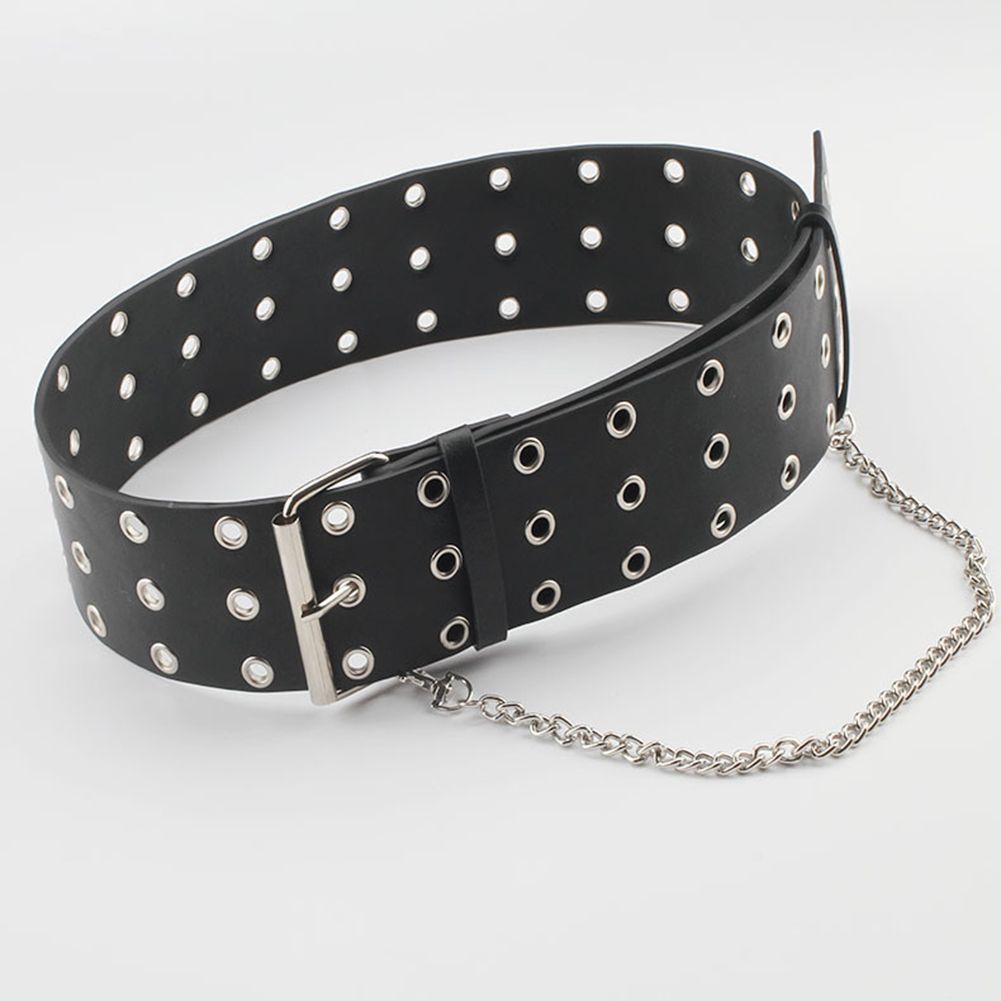 Women/Men Punk Belt Three Rows Of Holes Belt Detachable Chain Decorative Jeans Waistband Jacket Accessories PU Leather Belt