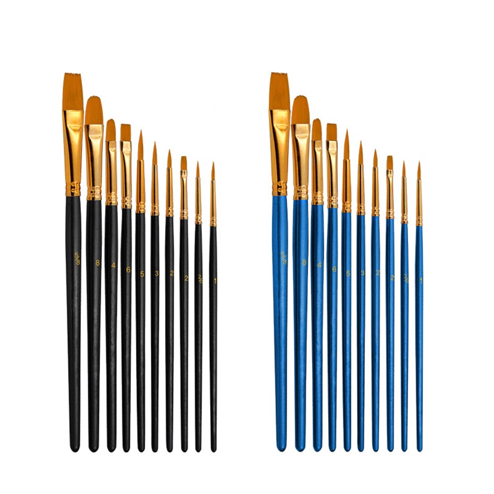 10pcs Art Model Paint Nylon Hair Paintbrush Painted Pen Pearlescent Blue Aintbrush Set Graffiti Craft Artist Paint Brushes