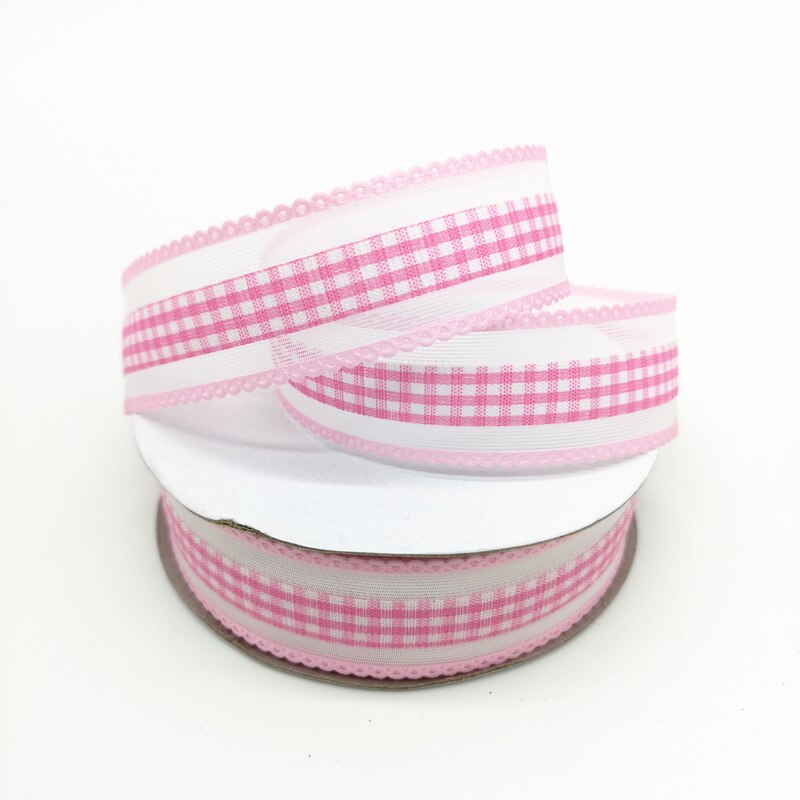 5 yards 1 "25mm Lint Wedding Party Decoratie Plaid Organza Lint Cadeaupapier Haar Strikken DIY Kerst Lint: Pink