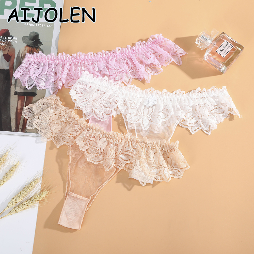 AIJOLEN Solid Color Ultra-thin Mesh Thong Sexy Lace Panties Transparent Temptation Underwear Women&#39;s Erotic Lingerie T-Pants