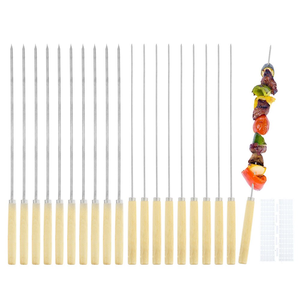 20 Pcs BBQ Barbecue Skewers Stainless Steel Barbecue Grilling Kebab Skewers Needle Reusable Camping BBQ Meat Sticks Kitchen Tool: Default Title