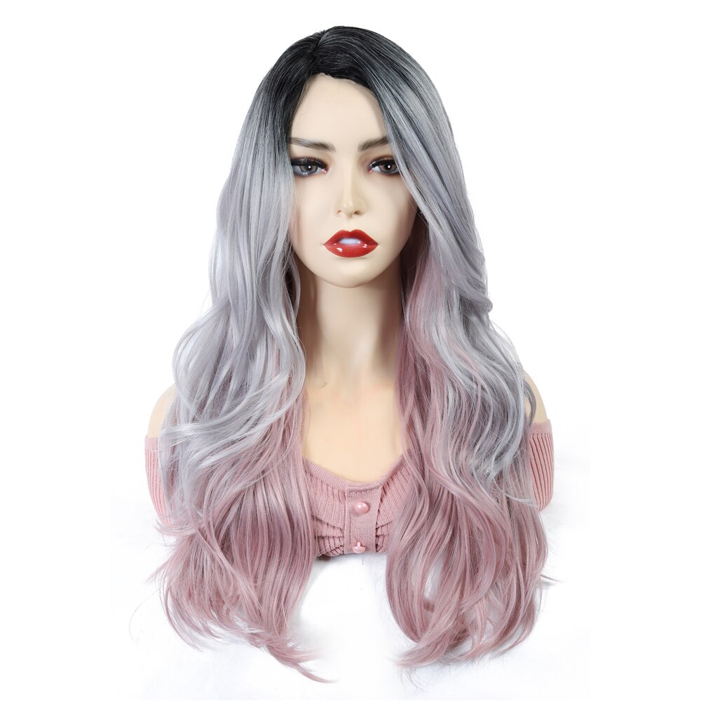 X-TRESS preto cinza roxo colorido ondulado peruca sintética parte lateral de alta temperatura fibra penteado para moda feminina perucas na moda: R3222