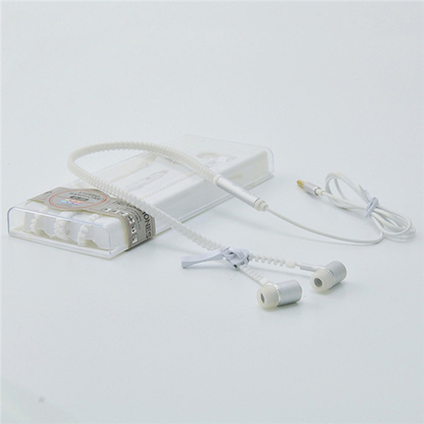 ! m & j glødende øretelefon lysende lys metal lynlås øretelefoner lyser i mørket til iphone samsung xiaomi  mp3 med mikrofon: Hvid